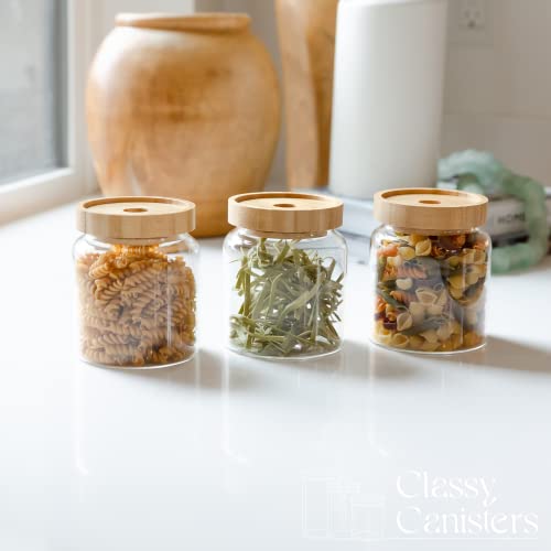 Set Of 3 Airtight Glass Jars With Bamboo Lids - Decorative & Durable 16-Oz Borosilicate Glass Canisters Hold Coffee Beans, Tea, Flour, Sugar, Nuts, Candy, Bath Salts & More #TOP2