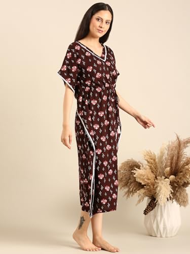 Image of Rupa Jon Aishwarya Women Full Length Printed Kaftan Nighty in Premium Cotton Blend Fabric, Night Dress, Maxi Nighty for Comfortable Everyday Wear