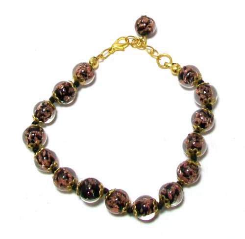 Just Give Me Jewels Genuine Venice Murano Sommerso Aventurina Glass Bead Strand Bracelet in Black, 8+1
