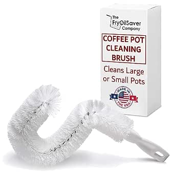 Coffee Pot Cleaning Brush Made in USA – Long Handle Curved Scrub with Soft Non‑Scratch Foam Bristles