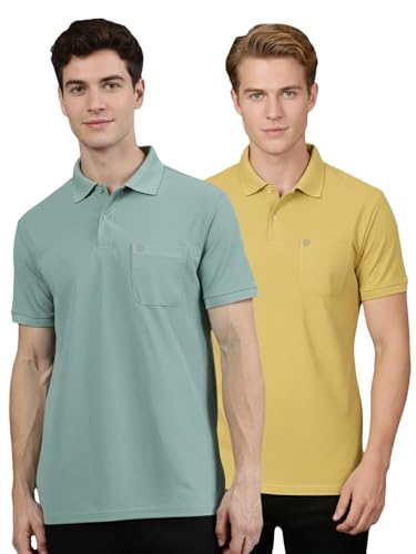 Image of Lux Cozi Men's Cotton Blend Polo T-Shirt with Chest Pocket | Collar T-Shirts for Men | Half Sleeves | Plain - Regular Fit (Pack of 2)