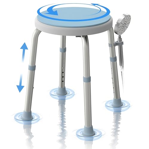 Swivel Shower Stool - Portable Shower Seat with 6 Adjustable Heights, Up to 300 lbs, Tool-Free Assembly, Shower Chair for Indoor Shower