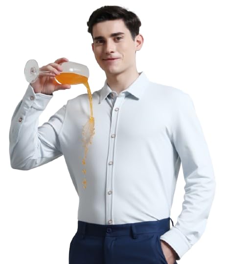 Image of TURMS Men's Solid Knitted Shirts, Odor Control, Stretchable & Breathable, Cotton Blend, Tailored Fit, Full Sleeve