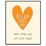 Allah Loves You Islamic Poster - Muslim Wall Art - Religious Gift for Muslims - Islamic Inspirational Decor for Home and Office, Kid's Room & Nursery