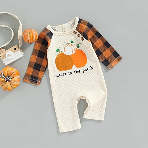 FIOMVA Newborn Baby Girl Boy Halloween Outfit Pumpkin Long Sleeve Romper Onesie Cotton Linen Jumpsuit Fall Winter Clothes2