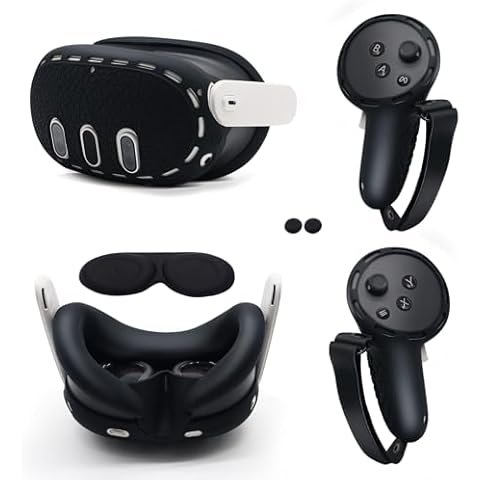 IFOYO 5 in 1 Silicone Accessories, VR Protective Case Set for Meta Quest 3, Controller Grip Cover, VR Shell Cover, Face Cover, Protective Lens Cover for Oculus Quest 3 (Black) Cover