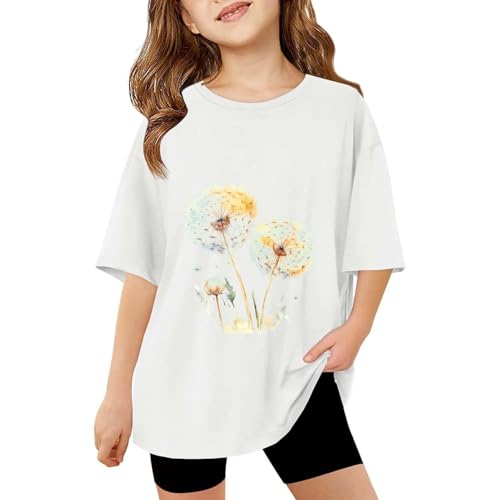 Girls Oversized T Shirt Cute Graphic Tees Crew Neck Flower Pattern Printed Shirts Summer Short Sleeve Casual Loose Fit Tops