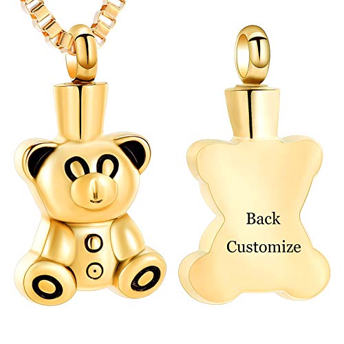 XSMZB Teddy Bear Pet Urn Necklace for Ashes Memorial Pendant Ash Holder Keepsake Stainless Steel Cremation Jewelry (Customize-1)2