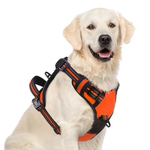 PUPTECK No Pull Dog Harness for Large, Adjustable Reflective Dog Harness with Handle Easy Control, Comfortable Soft Padded Pet Vest Harness for Extra Large Dogs, Orange XL