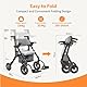 VOCIC 2 in 1 Rollstuhl Rollator Faltbar und Leicht mit Sitz,Outdoor Gummireifen für Allen Gelände,Leicht Rollatoren mit Netztasche,Aluminium Gehhilfer Transport-Stuhl,Obsidianschwarz (5 Jahre Support)