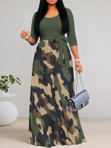 Image of PinkPatty Women's Plus Size V Neck 3 /4 Sleeve Boho Maxi Dress with Pockets