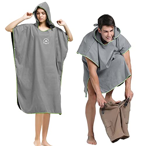 Hiturbo Mikrofaser Handtuch Poncho, Umziehhilfe Strand, Surf Poncho Herren und Damen Changing Robe, Einheitsgröße Warmer Mantel mit Kapuze, Umkleidehilfe Surfen, Schwimmen