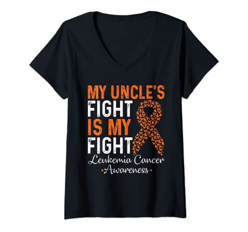 Mujer La lucha de mi tío es mi lucha - Cinta naranja de cáncer de leucemia Camiseta Cuello V