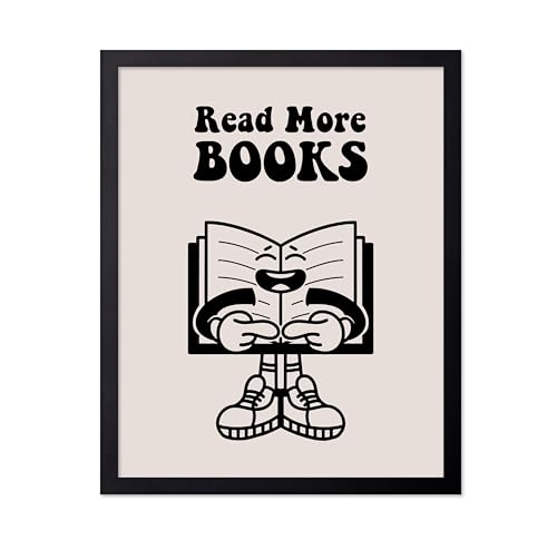 Poster Master Read More Books Poster - Retro Book Print - Funky Art - Reading Design - Black Preppy Design - Bookworm Artwork - Great Classroom or Library Wall Decor - 8x10 Black Framed