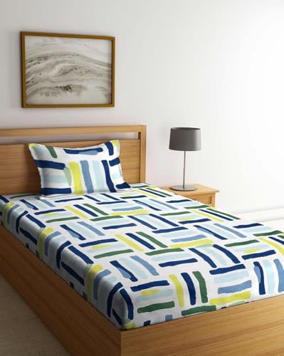 Image of Elastic Fitted Single Bed Bedsheet | Glace Cotton Bedsheet with 1 Pillow Cover - 200TC, 72x48x Upto 6 Inches (White)