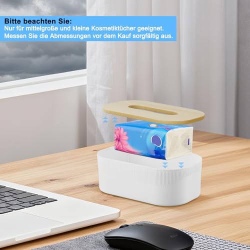 Voency Kosmetiktücherbox, 21×13×7cm PP Material Taschentuchbox,Tücherbox mit Holzdeckel, modernes Design Taschentuchbox für Esszimmer Badezimmer Schlafzimmer Büro Couchtisch Auto, weiß