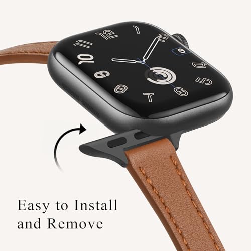 Image of STIROLL Slim Leather Bands Compatible with Apple Watch Band 38mm 40mm 41mm 42mm(Series 11 10), Top Grain Leather Watch Thin Wristband for iWatch SE 9 8 7 6 5 4 3 2 1 (Brown Black)