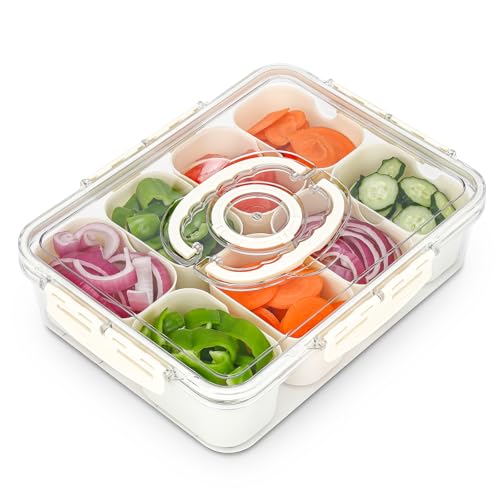 Kerfulty Snackle Box,Divided Serving Tray with Lid and Handle Date Display,8 compartment Snack Container Oversized capacity, Food Storage Organizer for Fruits, Candy, Picnic, Travel, Entertaining