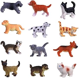 Hunson Mini Cat Dog Figurines (12 PCs) Realistic Looking Cat Kitten Figures Puppy