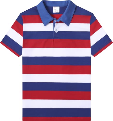 Image of COSLAND Boys' Striped Polo Shirt, Cotton Short Sleeve Shirt, X-Small-Large