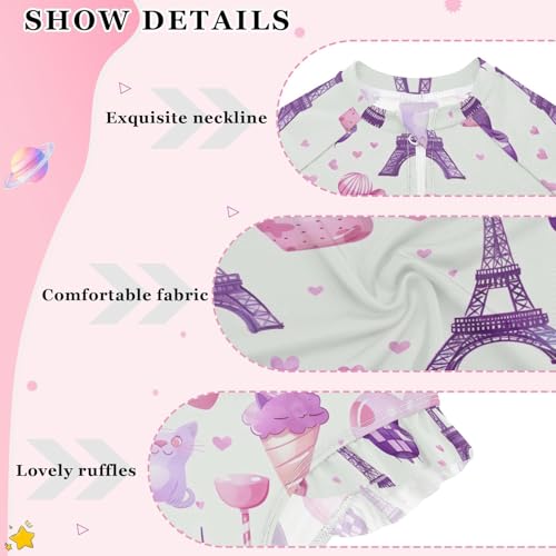 Eiffel Tower Ice Cream Heart Girls Long Sleeve Swimsuit UPF 50+ Rashguard Swimwear One Piece Bathing Suit 212203533