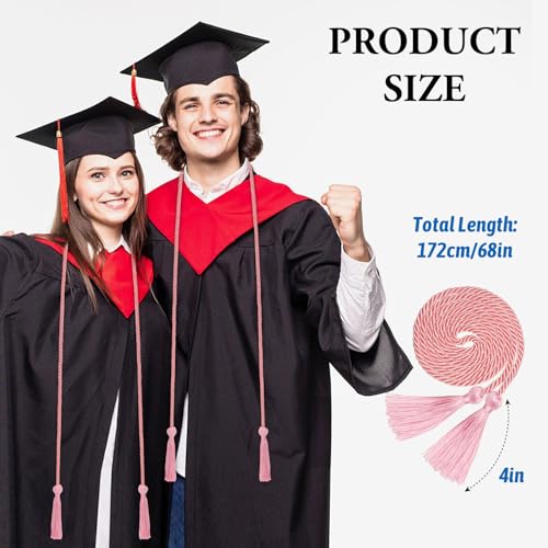 Image of ONUPGO Pink Graduation Cord, 68 inch Graduation Honor Cords, 2026 Rayon Braided Tassel Cord Long Robe Honor Rope for College Graduation Students and Bachelor Gown