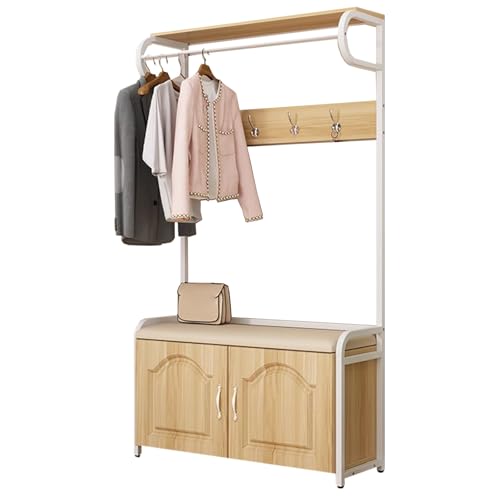 4 In 1 ハンガーラック シューズベンチ ベンチとシューズ収納を備えたモダンな多機能服かけるスタンド 玄関、廊下、リビングルームに最適(Beige,60cm/24in)
