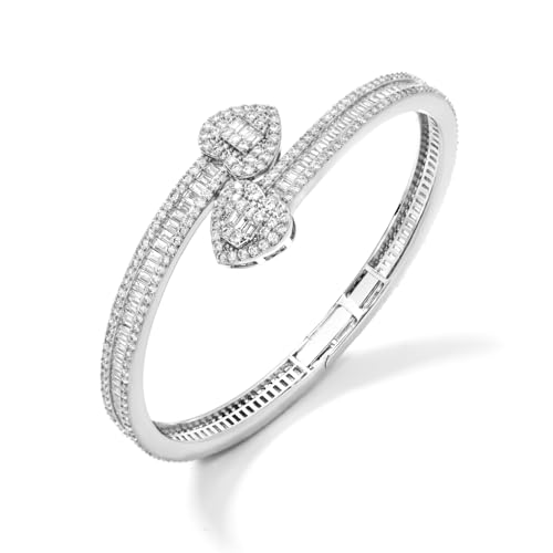 Lulu Mel Iced Heart Bracelet Baguette Bracelet Jewelry Bangle Bracelet for Women, Hip Hop Mens 14k Gold Silver Plated Cubic Zirconia Bangle Bracelet, Women Heart Cuff Bracelet With Jewelry Box
