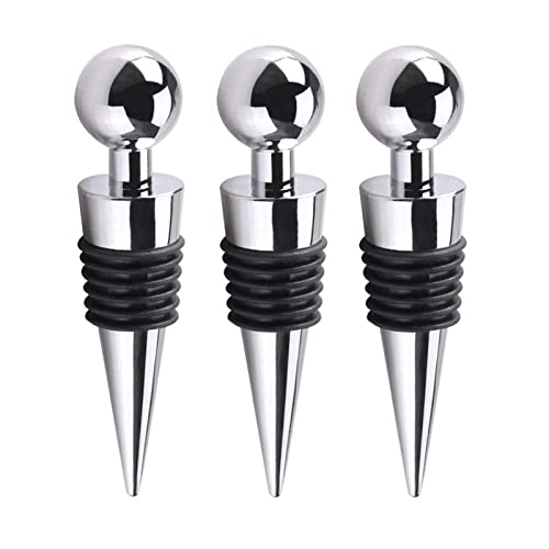 TKTTBD Bottle Stopper 3pcs Metal Leak Proof Wine Stoppers Reusable Wine Corks Bottle Stopper for Gifts Bar Holiday Party Wedding 9cm*2.1cm