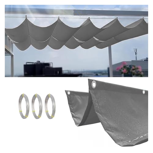 WIGING Retractable Wave Sun Shade Sail, Water Proof Pergola Shade Cover With Mounting Kit, UV And Sun Protection Canopy For Yard Deck Lawn Garden Patio Carport(Gray)