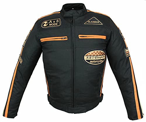 Giacca da moto da uomo in tessuto con protezioni, impermeabile, antivento, Biker Custom, Touring, Quad, Sport e tempo libero, taglie dalla S alla 5XL nero/arancione L