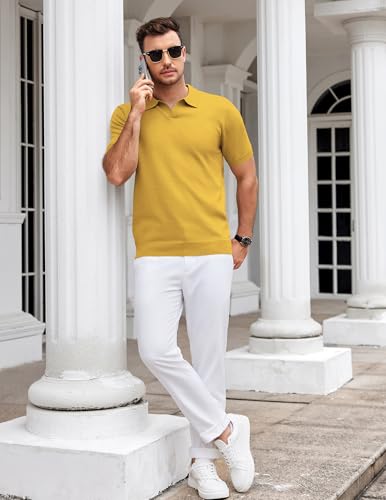 Image of COOFANDY Men's V Neck Short Sleeve Stretch Knit Polo Shirt