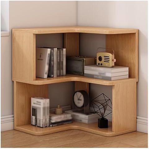 ZFUCMAYL Corner Bookshelf,Bookcase with Baffles Etagere Shelf Storage Rack,7 Tiers Corner Bookshelf for Small Space Study Room Living Room Office(Beige,2-Tiers) Cover