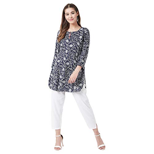Image of Tissu Women's Green & Pink Floral Printed Kurti