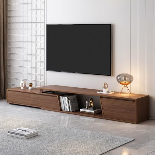 homary TV Stand for Living Room, Extendable Walnut TV Console, Minimalist Media Entertainment Center with 3 Drawers, Adjustable TV Stand for Up to 110 Inch TVs