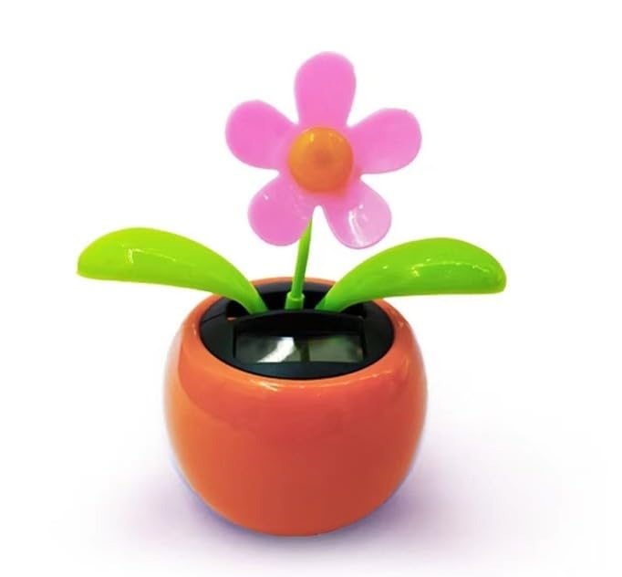 Orange Solar Dancing Flower Car Dashboard Decorations - Funny Solar Powered Dancing Flower Pot Car Ornaments Flower Swinging Toy for Car Decor, Funny Gifts, Solar Power Kits
