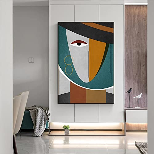 Abstrait géométrique visages moderne triptyque sans cadre pour mur vide - 2