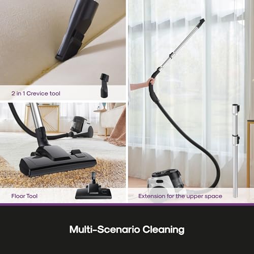 Eureka Bagless Canister Vacuum Cleaner, Household Vacuum for Home, White | NEN121WH WhirlWind, Lightweight, 1200W, ≤82 dBA. HEPA, Auto cord rewind, 2-in-1 vac for hard floors, carpets, & pet hair - image 3