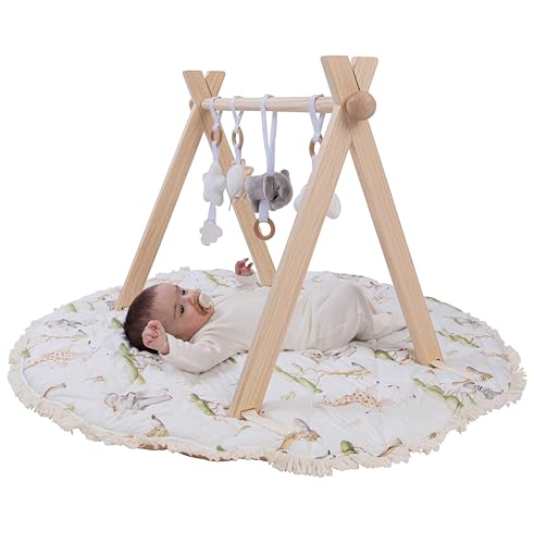 Butterfly + Bloom Montessori Wooden Baby Play Gym and Mat