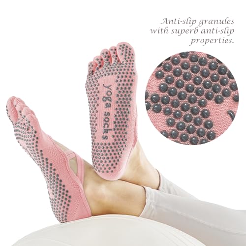 Image of Yoga Socks for Women Non-Slip Grips & Straps, Ideal for Pilates,Five Toes Socks,Soft Breathable Sweat-absorbent Deodorant Anti-friction