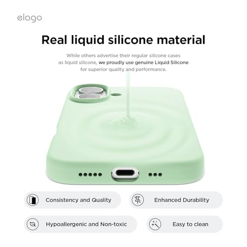 Image of elago Compatible with iPhone 16 Case, Premium Liquid Silicone Case, Full Body Protective Cover, Shockproof, Slim Phone Case, Anti-Scratch Soft Microfiber Lining, 6.1 inch (Soft Mint)