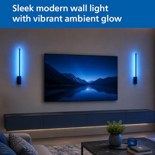 Image of Philips Wi-Fi Ebony Pro 5W RGBIC Smart Wall Light | Multicolor Segment Control | App & Voice Control | Alexa & Google Assistant Compatible | Decorative Ambient Lighting | Pack of 1