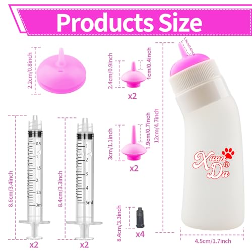 Xuanda Pet Feeding Nipple with Syringe, Soft Silicone Nursing Pet Feeding Bottle, Ventilation Valve Resistant Tearing for Puppies, Kittens, Rabbit, Small Wildlife (S Nipple,Pink)
