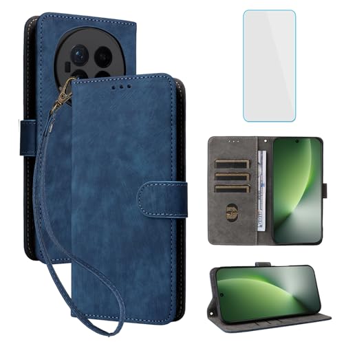 Étui en cuir Honor Magic8 5G bleu avec protection d'écran haut de gamme