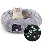 Cat Tunnel Bed for Indoor Cats,Fluffy Cat Bed Tunnel for Large cats,Multifunctional Cat Tunnel Donut Cave with Cat Toy 90CM for Small,Medium and Large Cats