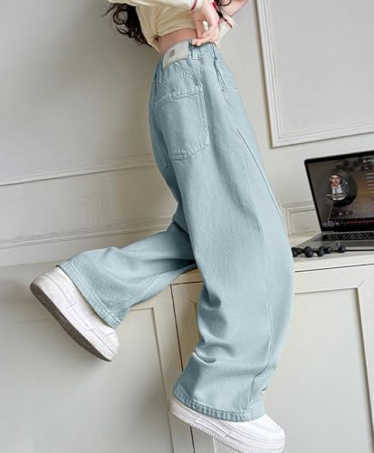 Girls Fashion Fleece Lined Wide Leg Jeans Elastic Waist Casual Denim Pants with Pockets Cute Personality2