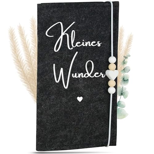 MAHEWA Mutter-Kind-Pass-Hülle Österreich aus Filz-Stoff | Mutterpass-Organizer Mutterpass-Tasche Schutzhülle (Mutterkindpass Kleines Wunder Anthrazit)