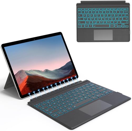 Foeytaody for Surface Pro 7 Pro 6 Pro 5 Pro 4 Pro 3 Keyboard, Bluetooth Wireless Keyboard with Palm Rejection Touchpad, Rechargeable Battery, 7-Color Backlit for Microsoft Surface Pro 12.3 inch