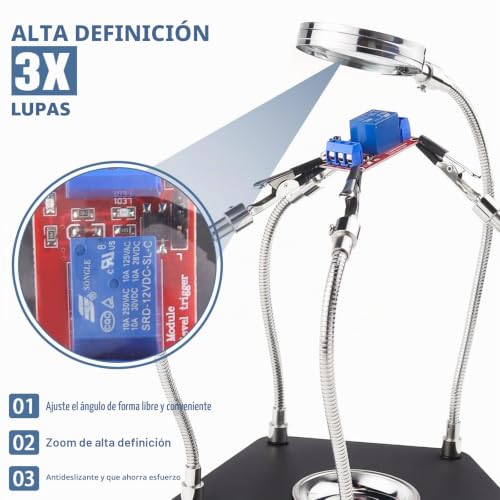 Miniatura 6 de Tercera Mano Soldadura Soporte Para Soldar Soporte Soldadura 3x Lupa Con 5 Brazos Magnéticos Flexibles Para Trabajos De Soldadura Y Artesanía
