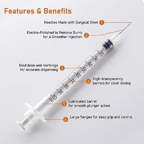 U-100 1ml 30 Ga 30G x 8 mm (5/16") Disposable Lab Dispensing Supplies, 20Pack